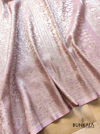 Pastel Lavender Banarasi Brocade Weaved Mashru Silk Saree with Zari Florals