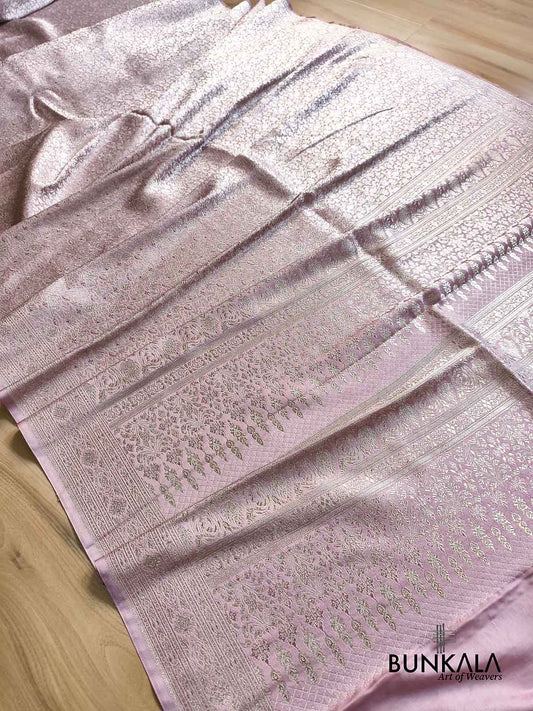 Pastel Lavender Banarasi Brocade Weaved Mashru Silk Saree with Zari Florals