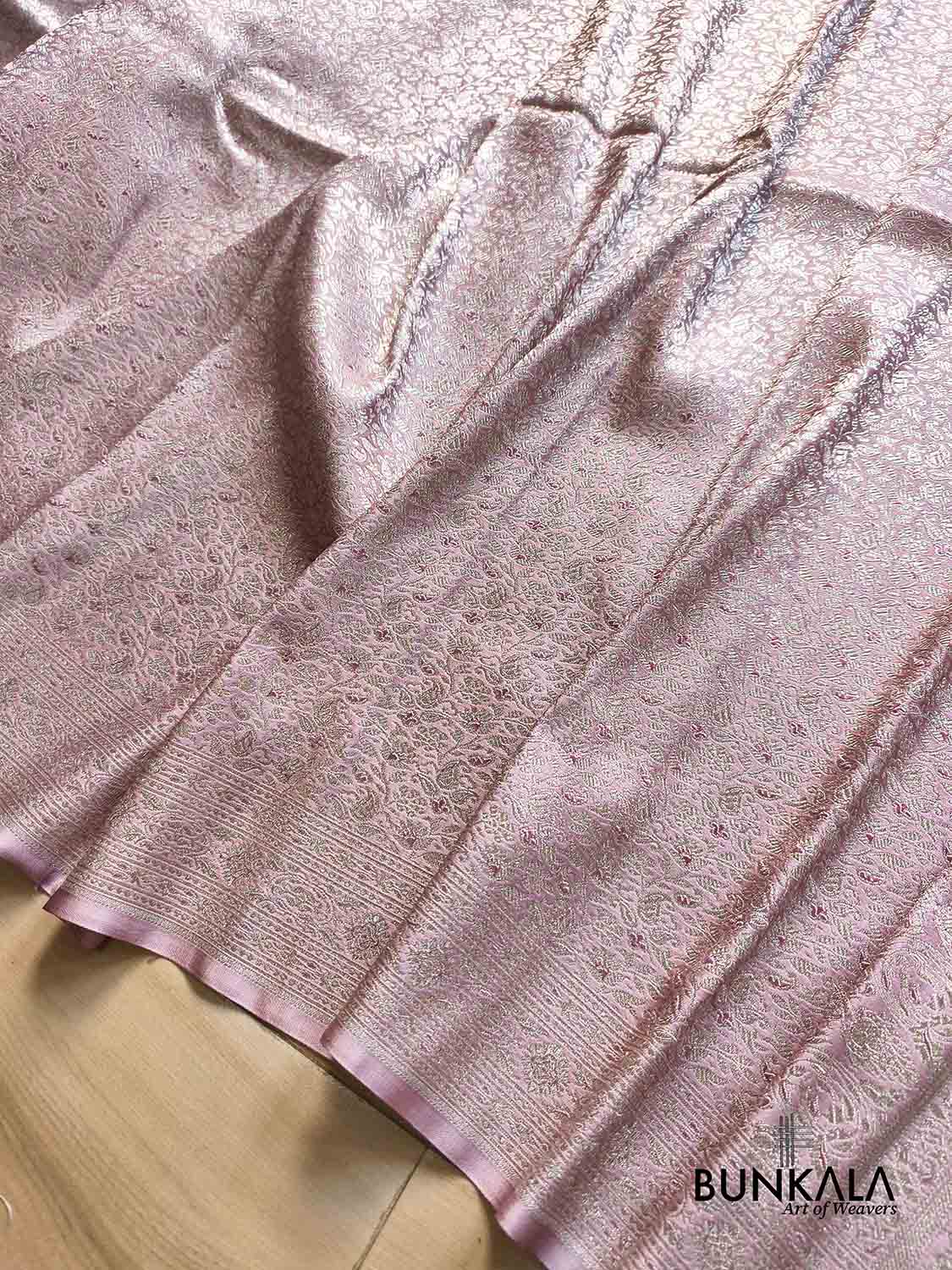 Pastel Lavender Banarasi Brocade Weaved Mashru Silk Saree with Zari Florals