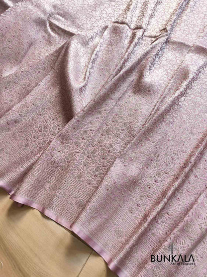 Pastel Lavender Banarasi Brocade Weaved Mashru Silk Saree with Zari Florals