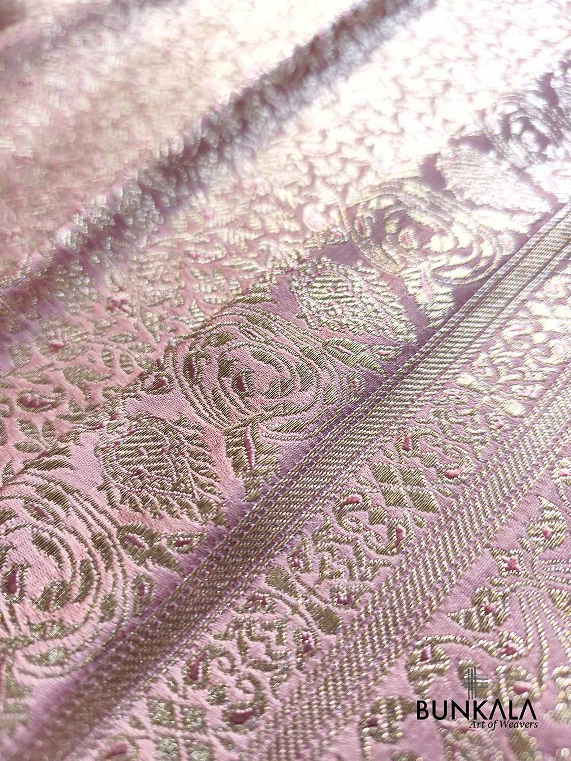 Pastel Lavender Banarasi Brocade Weaved Mashru Silk Saree with Zari Florals
