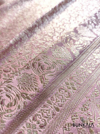 Pastel Lavender Banarasi Brocade Weaved Mashru Silk Saree with Zari Florals
