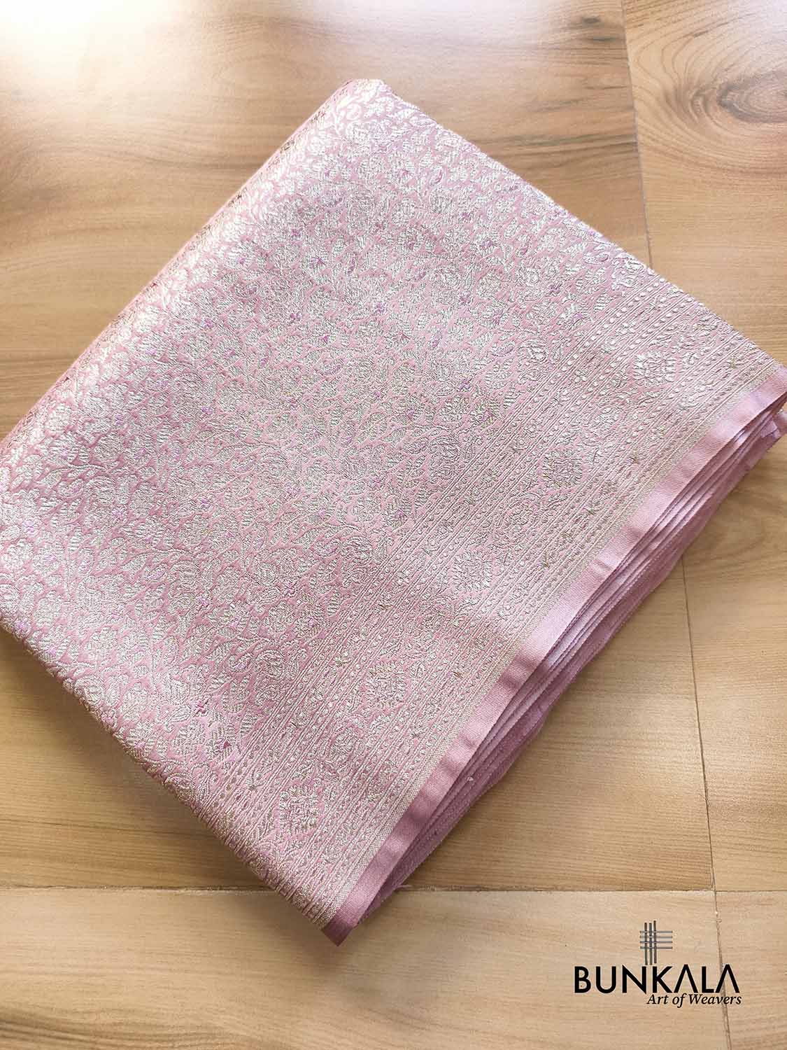 Pastel Lavender Banarasi Brocade Weaved Mashru Silk Saree with Zari Florals
