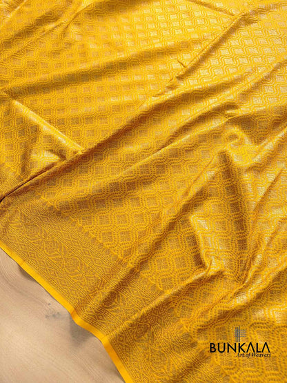 Vibrant Yellow Resham Silk Brocade Antique Zari Weaved Banarasi Saree