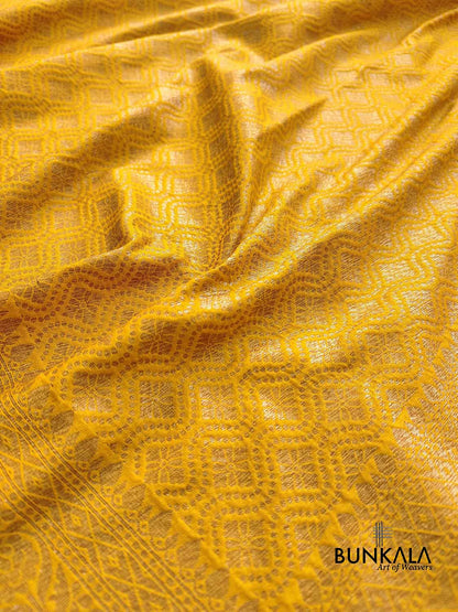 Vibrant Yellow Resham Silk Brocade Antique Zari Weaved Banarasi Saree
