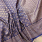 Midnight Sky Blue Resham Silk Brocade Antique Zari Weaved Banarasi Saree
