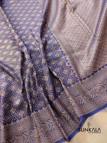 Midnight Sky Blue Resham Silk Brocade Antique Zari Weaved Banarasi Saree