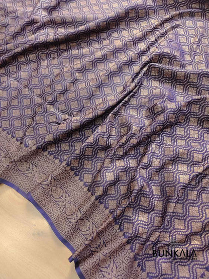 Midnight Sky Blue Resham Silk Brocade Antique Zari Weaved Banarasi Saree