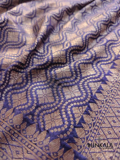 Midnight Sky Blue Resham Silk Brocade Antique Zari Weaved Banarasi Saree