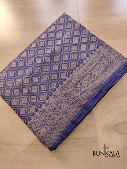 Midnight Sky Blue Resham Silk Brocade Antique Zari Weaved Banarasi Saree