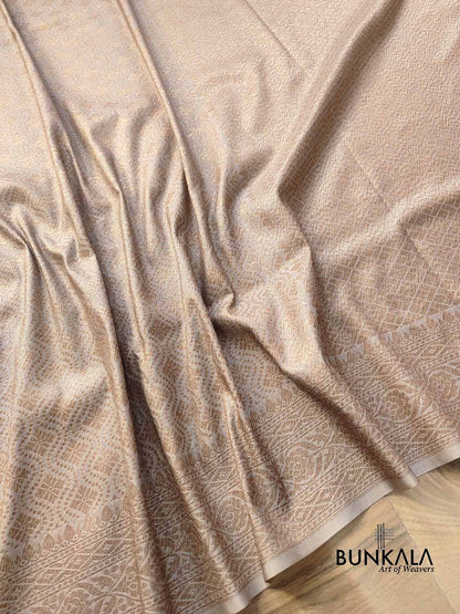 Soft Ivory Off White Resham Silk Brocade Antique Zari Weaved Banarasi Saree