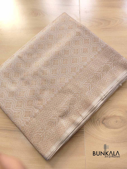 Soft Ivory Off White Resham Silk Brocade Antique Zari Weaved Banarasi Saree