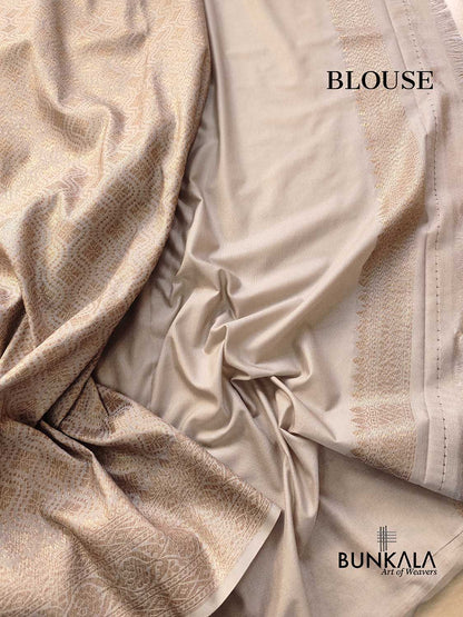 Soft Ivory Off White Resham Silk Brocade Antique Zari Weaved Banarasi Saree