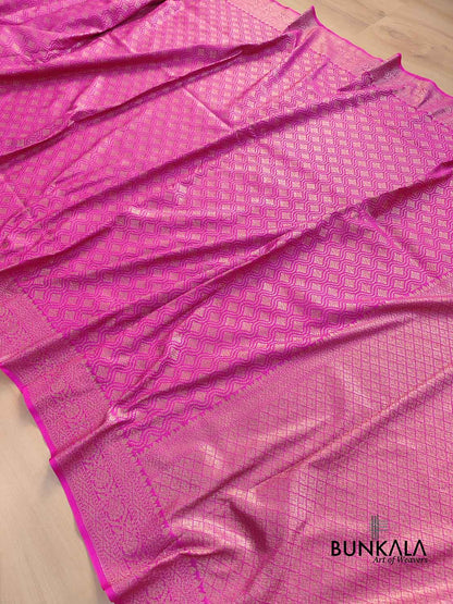 Deep Blush Pink Resham Silk Brocade Antique Zari Weaved Banarasi Saree