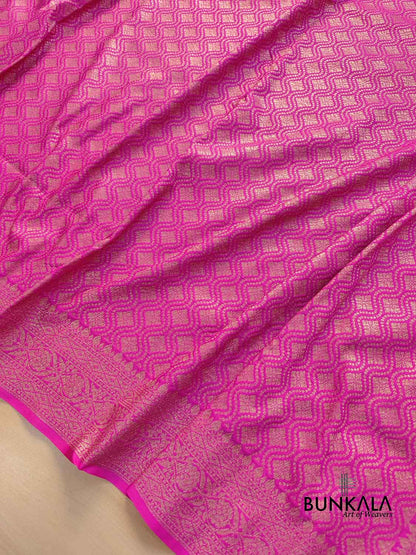 Deep Blush Pink Resham Silk Brocade Antique Zari Weaved Banarasi Saree