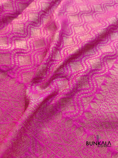 Deep Blush Pink Resham Silk Brocade Antique Zari Weaved Banarasi Saree