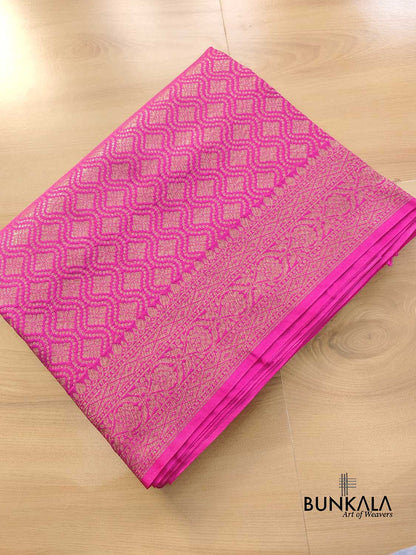Deep Blush Pink Resham Silk Brocade Antique Zari Weaved Banarasi Saree
