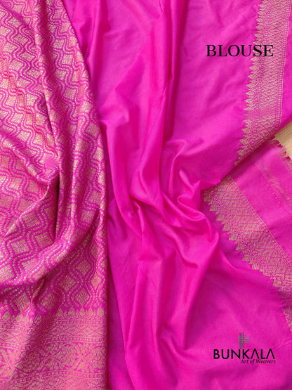 Deep Blush Pink Resham Silk Brocade Antique Zari Weaved Banarasi Saree