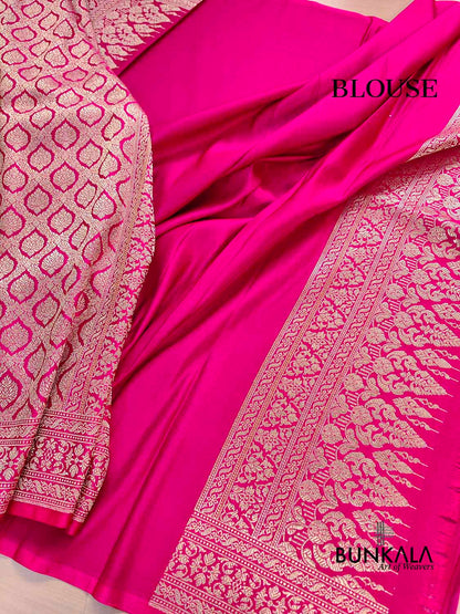 Rani Pink Brocade Weaved Banarasi Mashru Silk Saree