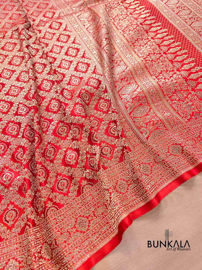 Rust Orange Brocade Weaved Banarasi Mashru Silk Saree