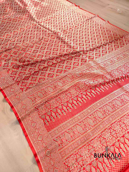 Rust Orange Brocade Weaved Banarasi Mashru Silk Saree