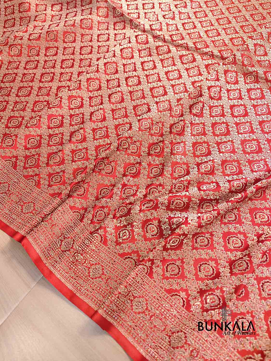 Rust Orange Brocade Weaved Banarasi Mashru Silk Saree