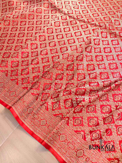 Rust Orange Brocade Weaved Banarasi Mashru Silk Saree