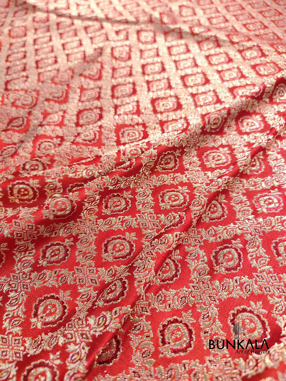 Rust Orange Brocade Weaved Banarasi Mashru Silk Saree