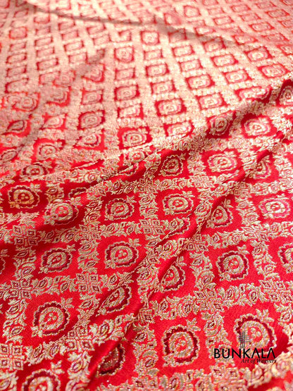 Rust Orange Brocade Weaved Banarasi Mashru Silk Saree