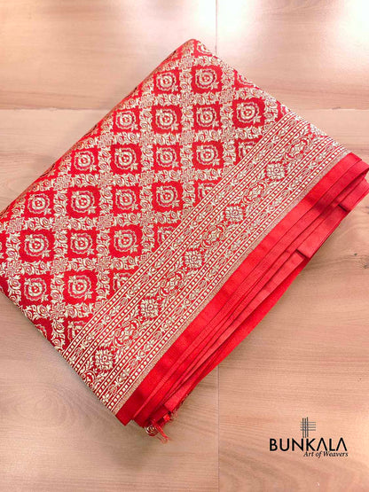 Rust Orange Brocade Weaved Banarasi Mashru Silk Saree