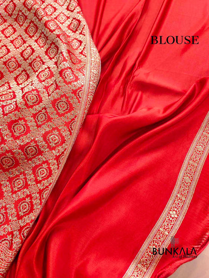 Rust Orange Brocade Weaved Banarasi Mashru Silk Saree