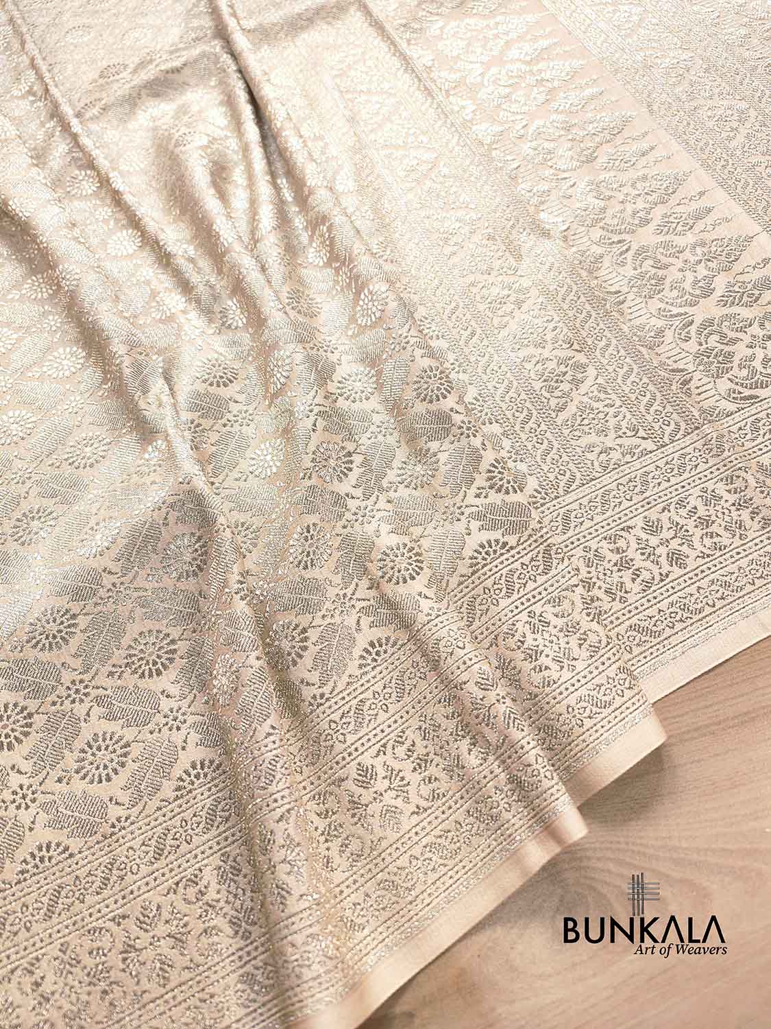 Off White Brocade Weaved Banarasi Mashru Silk Saree