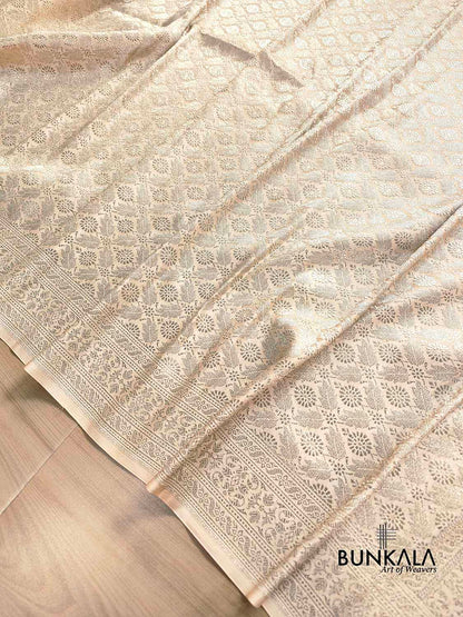 Off White Brocade Weaved Banarasi Mashru Silk Saree