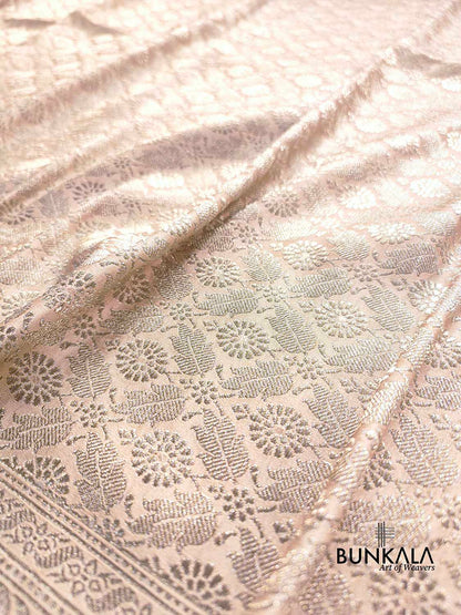 Off White Brocade Weaved Banarasi Mashru Silk Saree