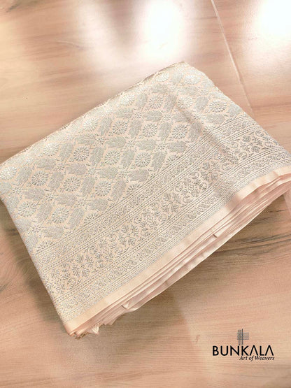 Off White Brocade Weaved Banarasi Mashru Silk Saree