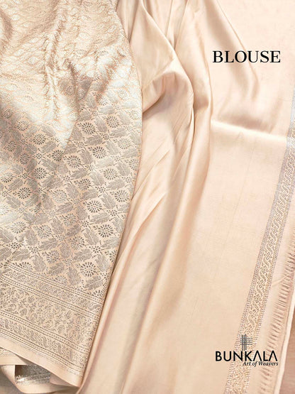 Off White Brocade Weaved Banarasi Mashru Silk Saree