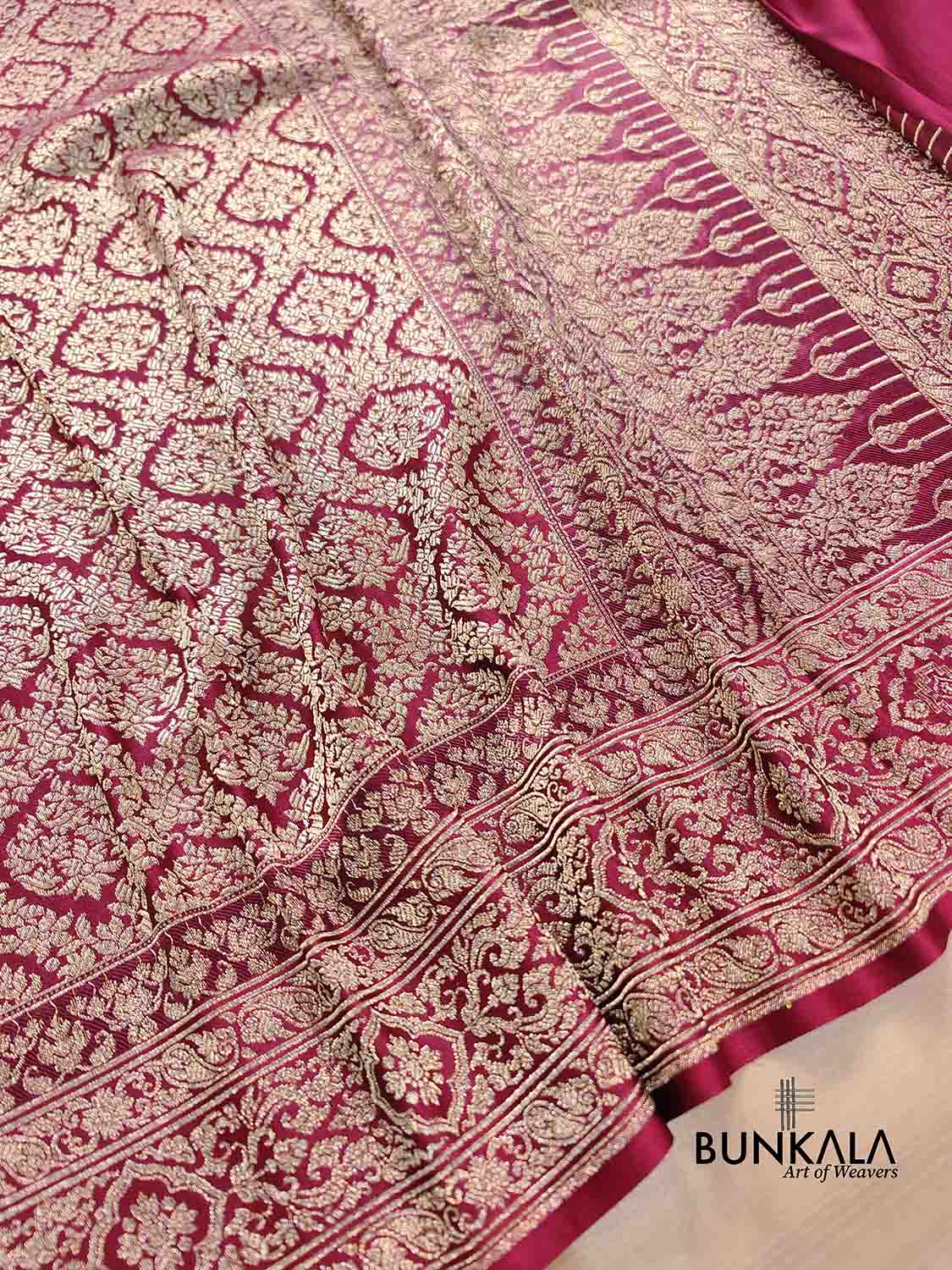 Burgundy Brocade Weaved Banarasi Mashru Silk Big Border Saree