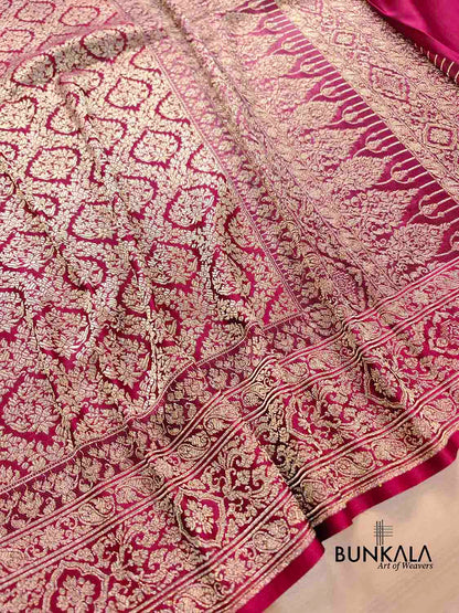 Burgundy Brocade Weaved Banarasi Mashru Silk Big Border Saree
