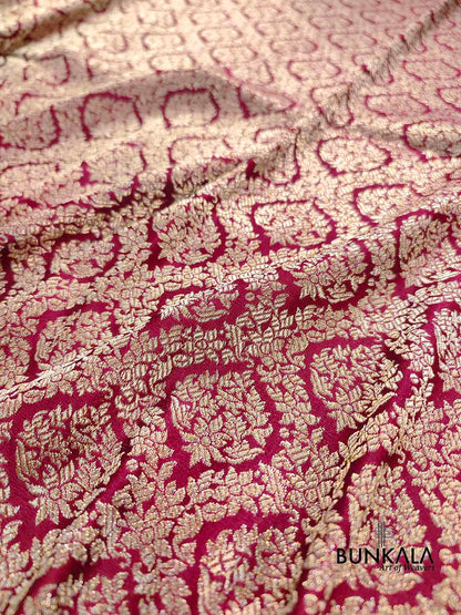 Burgundy Brocade Weaved Banarasi Mashru Silk Big Border Saree