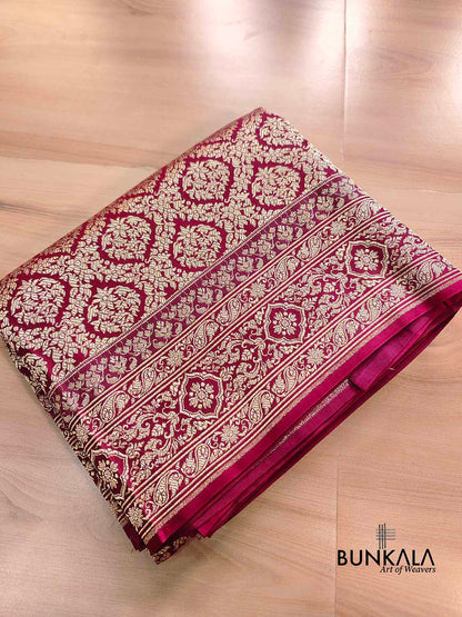 Burgundy Brocade Weaved Banarasi Mashru Silk Big Border Saree