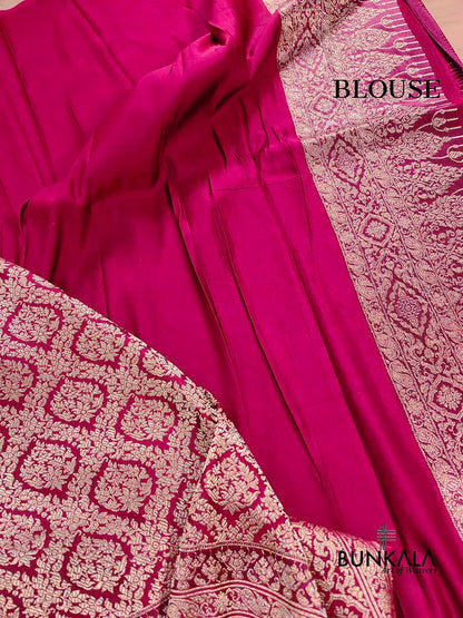 Burgundy Brocade Weaved Banarasi Mashru Silk Big Border Saree