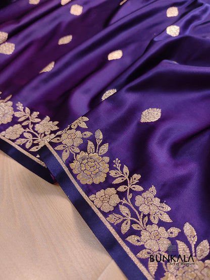 Purple Buti Weaved Banarasi Mashru Silk Floral Border Saree