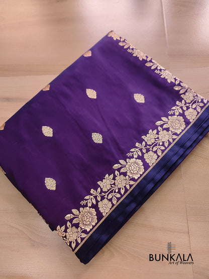 Purple Buti Weaved Banarasi Mashru Silk Floral Border Saree