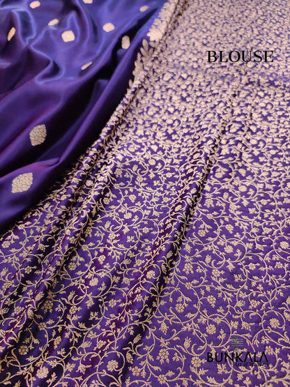 Purple Buti Weaved Banarasi Mashru Silk Floral Border Saree
