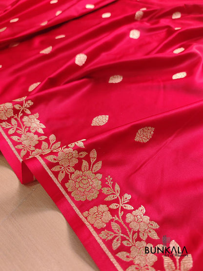 Red Buti Weaved Banarasi Mashru Silk Floral Border Saree