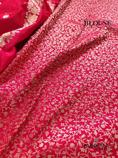 Red Buti Weaved Banarasi Mashru Silk Floral Border Saree