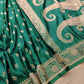 Green Buti Weaved Banarasi Mashru Silk Floral Border Saree