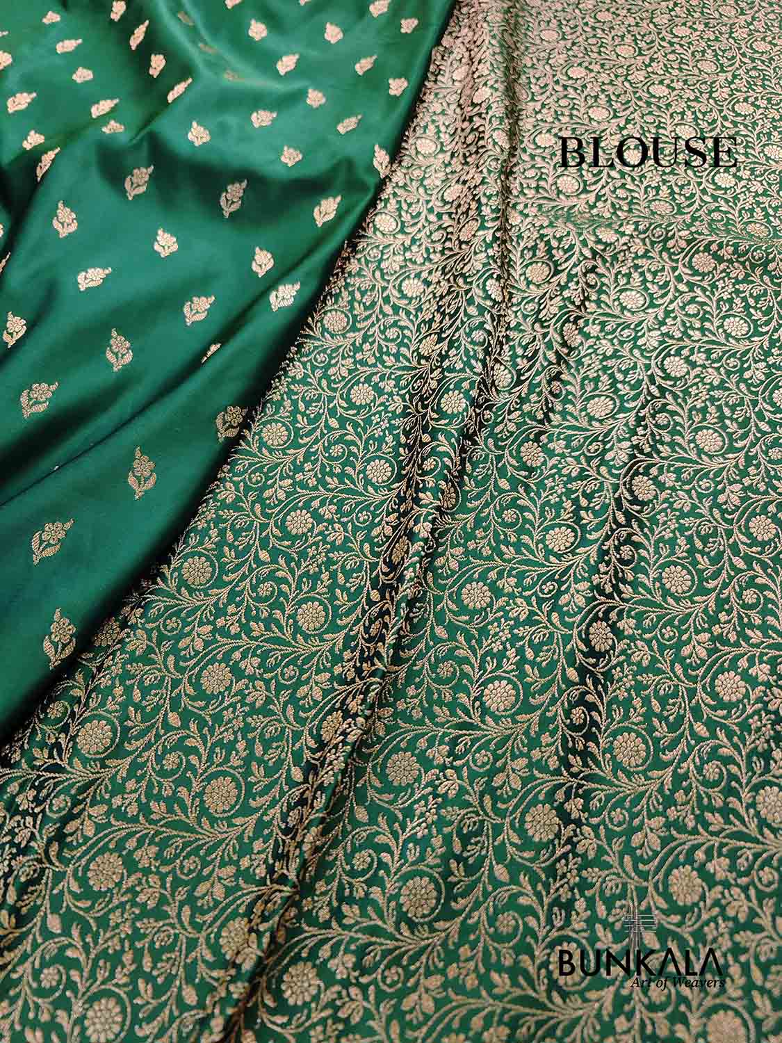 Green Buti Weaved Banarasi Mashru Silk Floral Border Saree