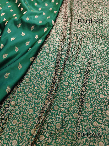 Green Buti Weaved Banarasi Mashru Silk Floral Border Saree