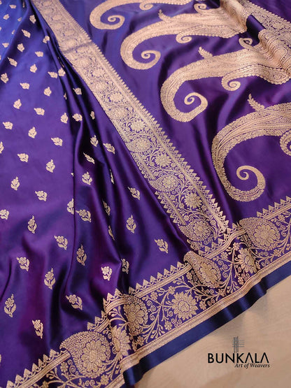 Purple Buti Weaved Banarasi Mashru Silk Floral Border Saree